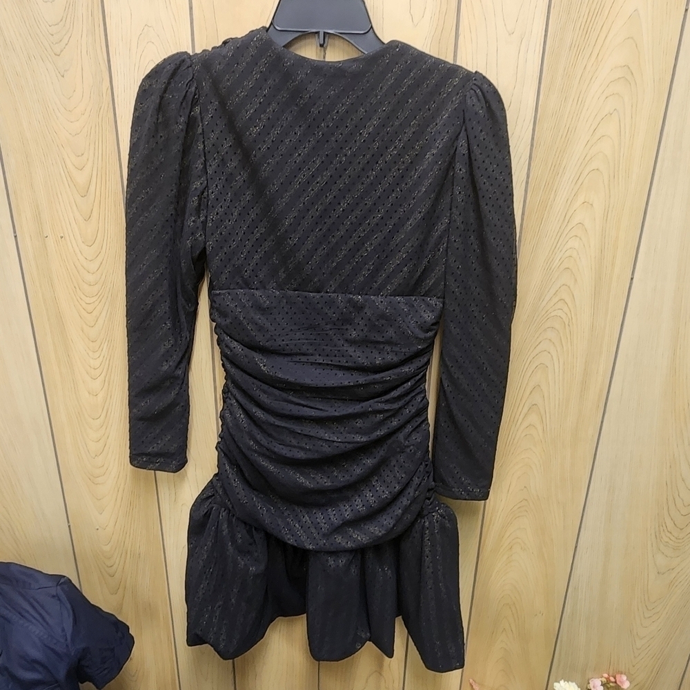 MajeMaje Black Lurex Knit Mesh Ruched Ralone Mini Dress - Picture 8 of 8